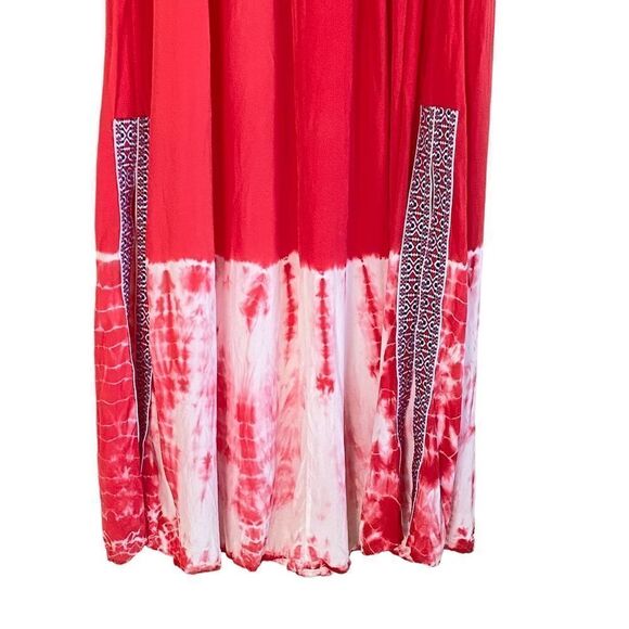Gypsy 05 Red Tie Dye Cairo 100% Silk Embroidered Strapless Maxi Dress Sz XS - Picture 9 of 15